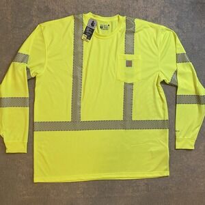 Carhartt Hi Vis Force Reflective Work Shirt Mens 2XLT Yellow Long Sleeve Class 3